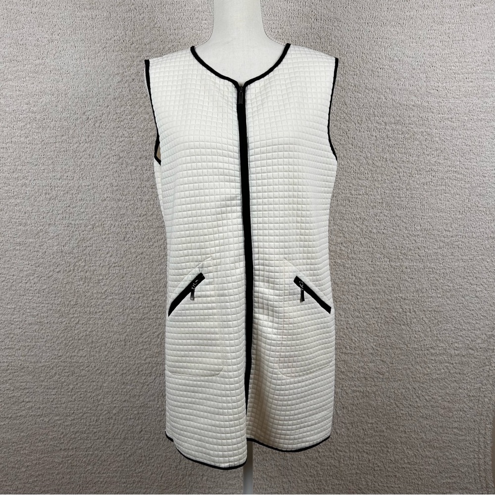 She + Sky Vest Womens M Off White Quilted Zip Up Sleeveless Sweater Vest Dress